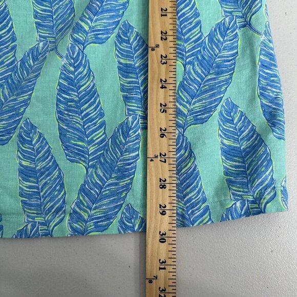 Vineyard Vines Off the Shoulder Dress Size XS Linen Blend Blue Green Palm Print - Picture 9 of 9